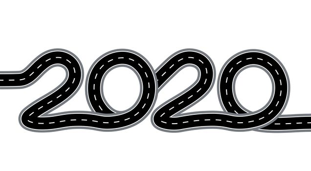 2020 New Year. The road with markings is stylized as an inscription. Isolated illustration