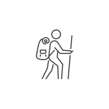 Backpacker Related Vector Line Icon.
