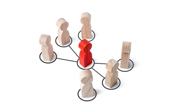 Mediator offers a mediation service between people. Business deal. Political diplomatic negotiations. Conflict resolution and consensus building. Influencer with connections. Leader controls the team.