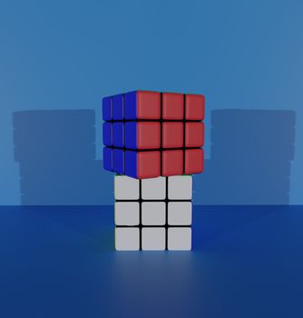 rubik's cube 3d render. Abstraction illustration. puzzle cube.