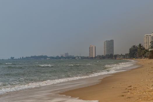 The Cha Am beach view in tropical on a sunny day.