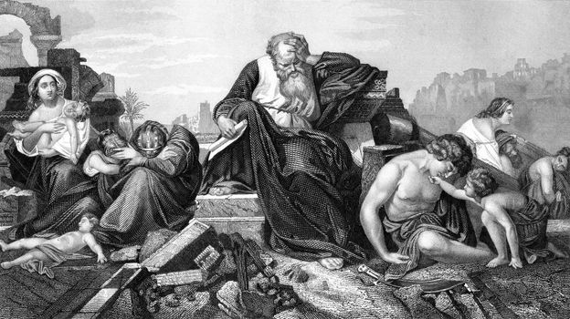 An engraved Old Testament Bible illustration image of the prophe