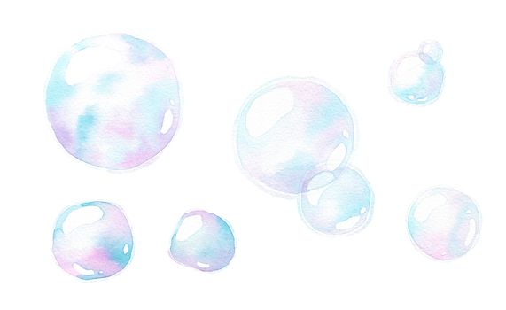oap air bubbles, Undersea effect, watercolor hand painting isolate on white background, clipping path.