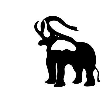 black and white silhouette of an elephant with a raised trunk