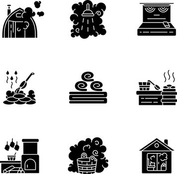 Bathhouse black glyph icons set on white space