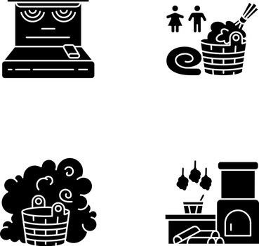 Bathhouse types black glyph icons set on white space