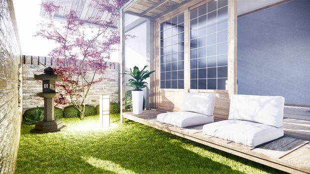 Japanese garden tropical exterior design japan style.3D renderin