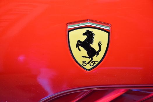 Ferrari california emblem at Bumper to Bumper Prime car show in 