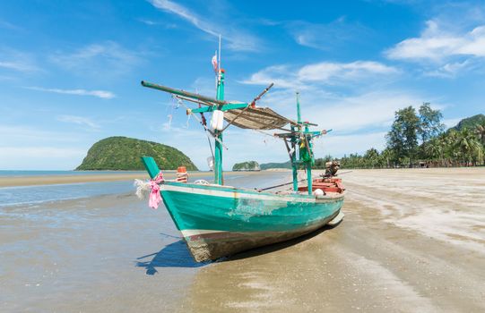 Green Fishing Boat at Sam Roi Yod Beach Prachuap Khiri Khan Thai