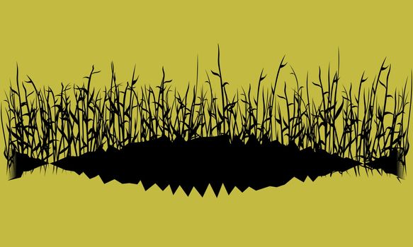 black silhouette of grass on yellow sky background