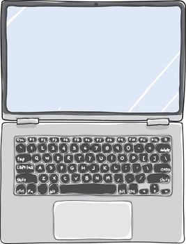 top view laptop hand drawn cute vector art illustration