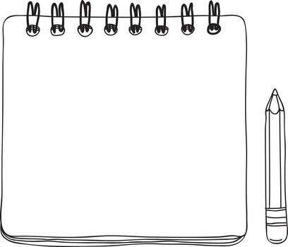 notebook mini and  pencil hand drawn cute vector line art illust