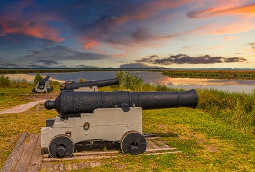 Cannons at Fortification at Sunset