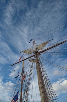 Mast and Ropes on Tall Ship