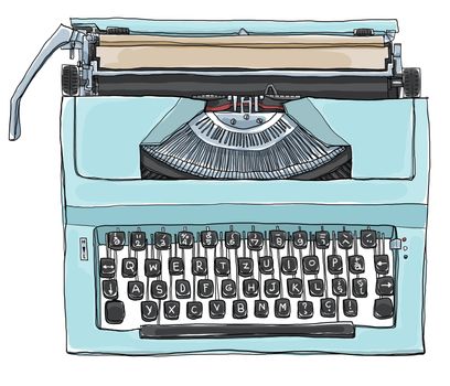 vintage  Blue Typewriter art illustration