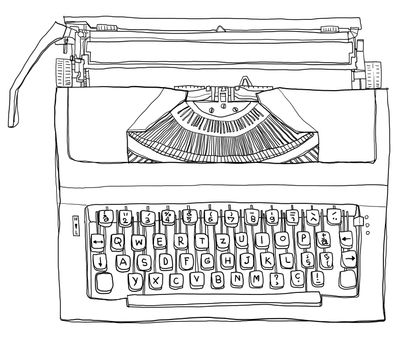 vintage  Blue Typewriter line art illustration