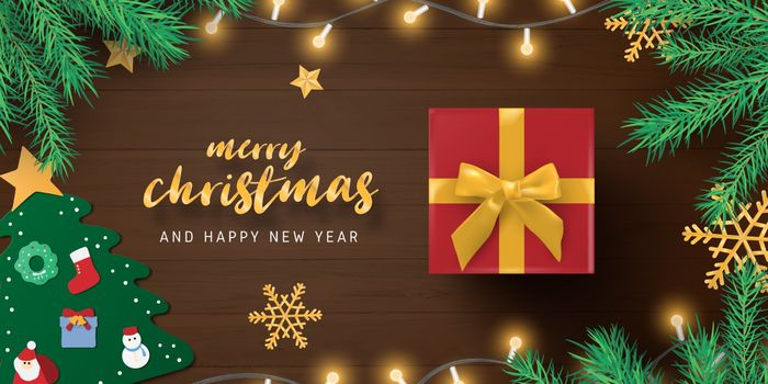 Merry Christmas and happy new year banner with decoration from t
