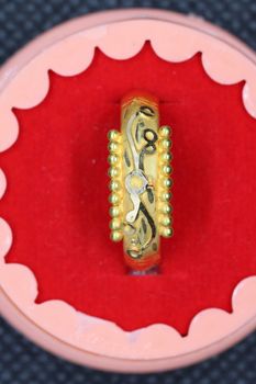 Brilliant Round Gold Ring For Girls in red gift box