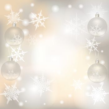 Christmas, New Year festive background for greeting cards. Silver balls illustration
