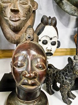 African voodoo wooden masks souvenir shop, Bo-Kaap Cape Town.