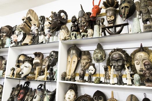 African voodoo wooden masks souvenir shop, Bo-Kaap Cape Town.