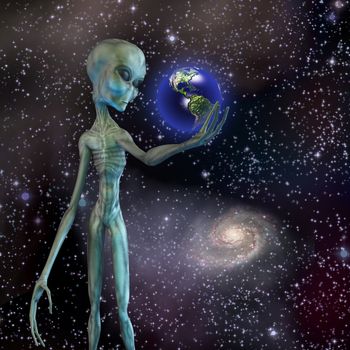 Alien being ponders earth