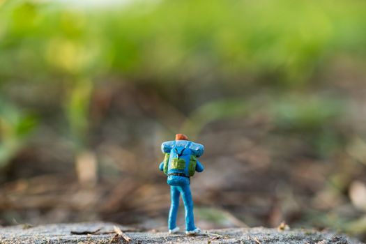 Miniature people : Traveler miniature with backpack stand and wa
