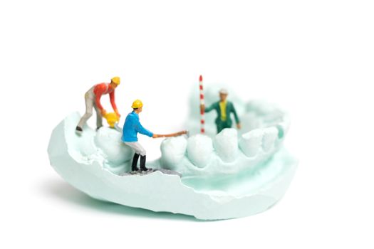 Miniature Worker team is filing fake teeth