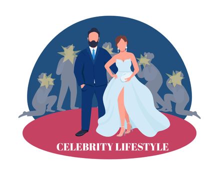 Celebrity couple on red carpet 2D vector web banner, poster