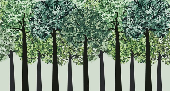 Vector illustration trees. Landscape background with forest