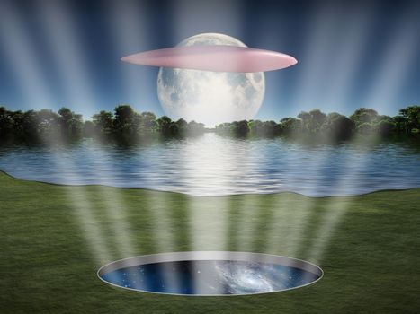 UFO hovers over space portal