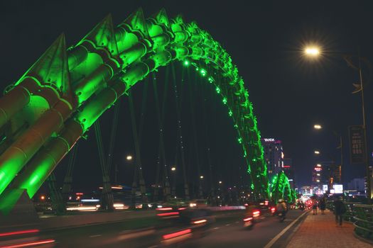 Dragon bridge night light in danang vietnam 
