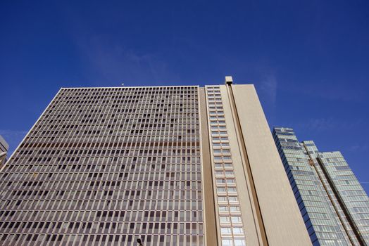 Skyscrapers against blue sky