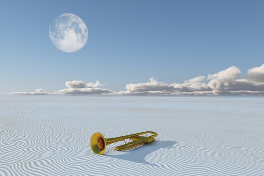 Shiny trumpet in desert