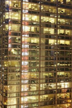 Illuminated office building facade