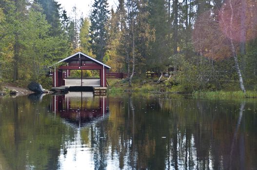 Boat house in a small canyon in a national park in East-Finland