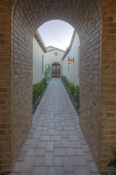 Narrow walkway in mansion