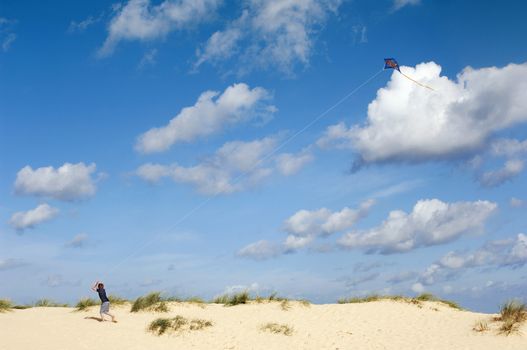 Boy Flying Kite on Beach