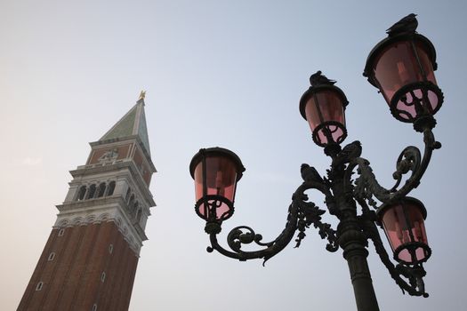 Italy Venice San Giorgio Maggiore tower and lamp post low angle view