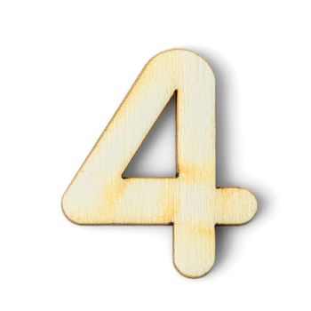 Wooden numeric 4 with  shadow on white 
