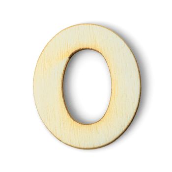 Wooden numeric 0 with  shadow on white 