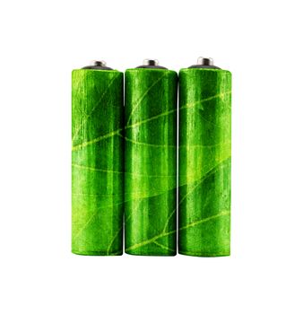 green rechargeable aa alkaline battery with leaves shape- using 