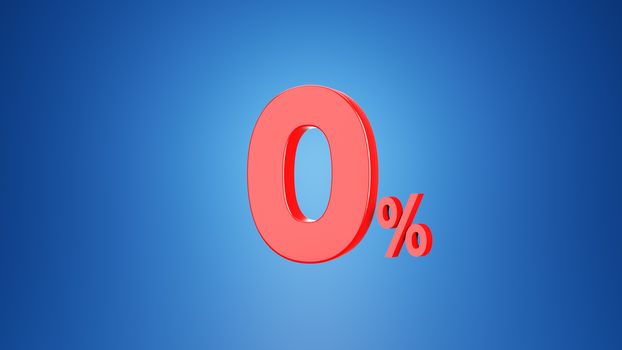 Number  zero percent for Discount 0 % or vat 0 %. 3D illustratio