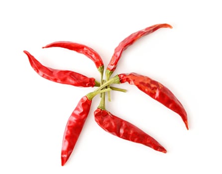 Dried red hot chilli peppers.