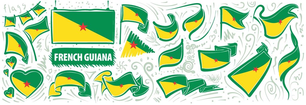 Vector set of the national flag of French Guiana in various creative designs