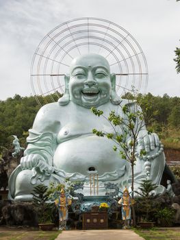 Linh An pagoda central Vietnam with famous huge silver smiling buddha