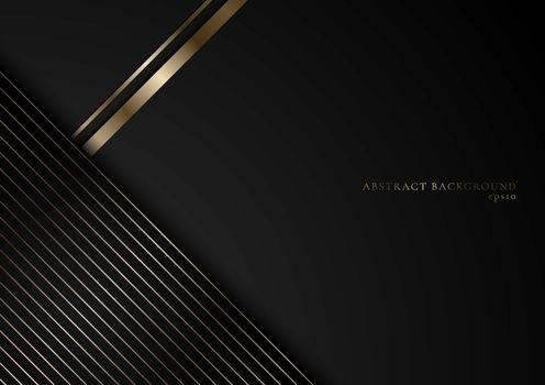 Abstract stripes golden lines on black background with space for your text. Luxury style. You can use for cover brochure template, poster, banner web, flyer, print ad, etc. Vector illustration