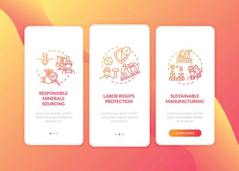 Safe labour on factory onboarding mobile app page screen with concepts