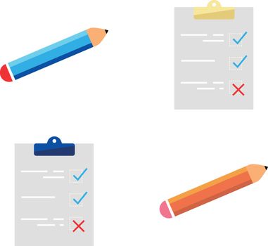 Checklist and pencil flat color vector objects set