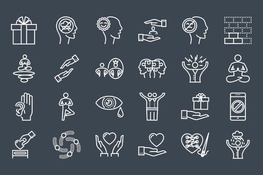Conscious Living and Friends Relations Thin Line Related Icons Set